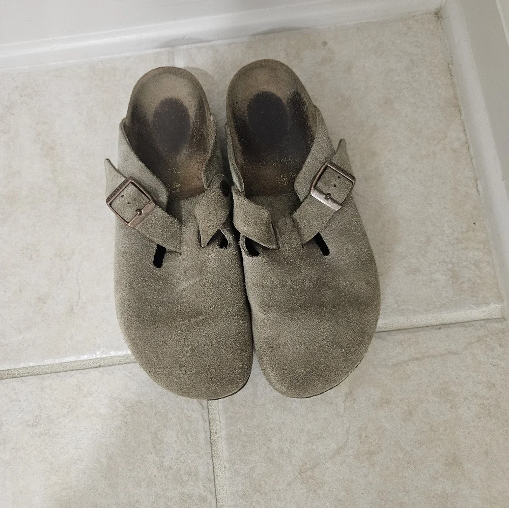 Birkenstock Mens Boston Light Brown Tan Suede Clogs Sze 8 Men 10 Women - Picture 2 of 13